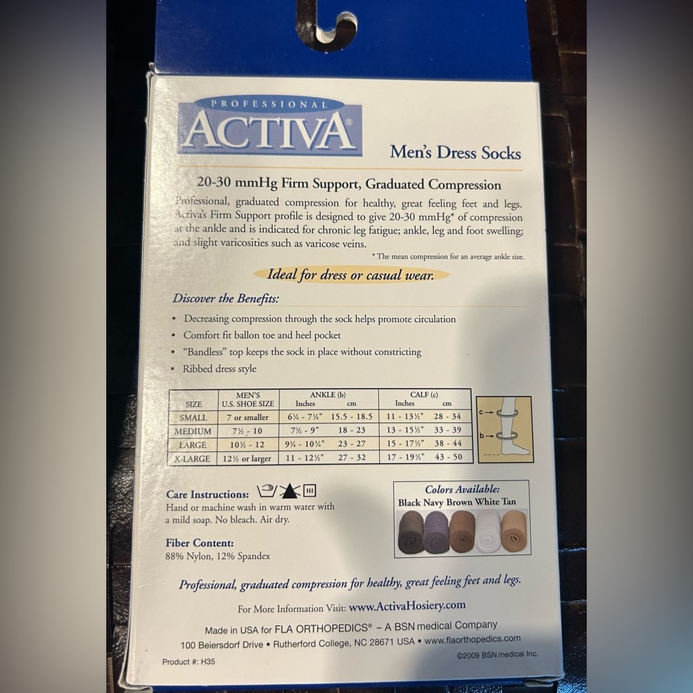 Activa Men’s Dress Socks 20-30 mmHg Compression Black Medium NIB - Picture 4 of 5